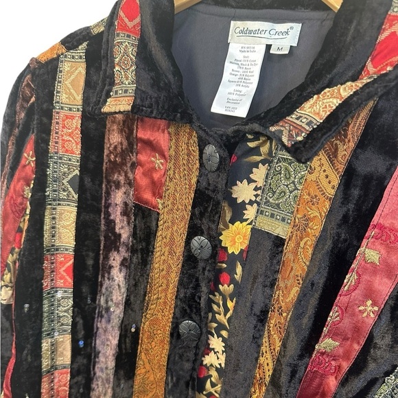 Vintage Coldwater Creek Jacket Patchwork Velvet Floral Metallic Sequins | Medium - Picture 8 of 8